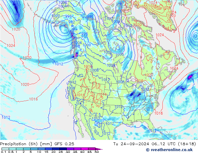 Z500/Rain (+SLP)/Z850 GFS 0.25 Tu 24.09.2024 12 UTC