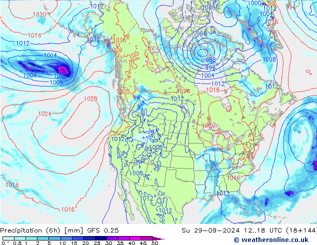 Z500/Rain (+SLP)/Z850 GFS 0.25 Dom 29.09.2024 18 UTC