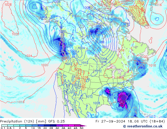 Precipitation (12h) GFS 0.25 Fr 27.09.2024 06 UTC