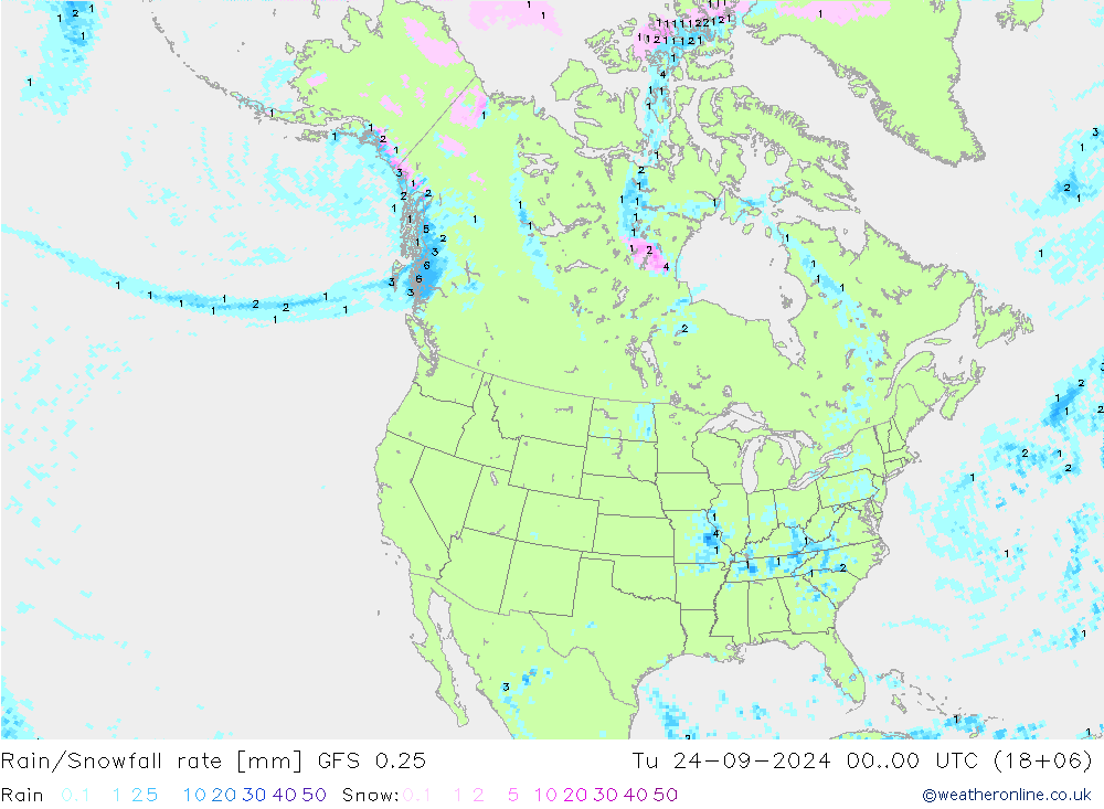 Regen/Sneeuwval GFS 0.25 di 24.09.2024 00 UTC