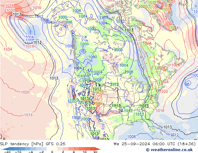 SLP tendency GFS 0.25 We 25.09.2024 06 UTC