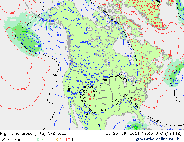 High wind areas GFS 0.25 We 25.09.2024 18 UTC