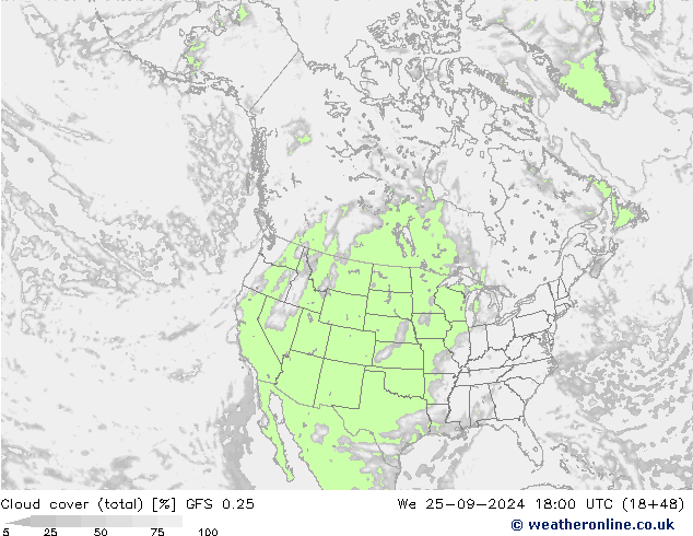 Wolken (gesamt) GFS 0.25 Mi 25.09.2024 18 UTC