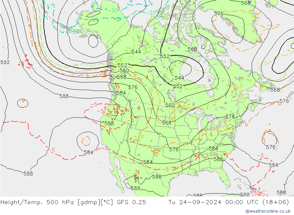 Z500/Rain (+SLP)/Z850 GFS 0.25 Ter 24.09.2024 00 UTC