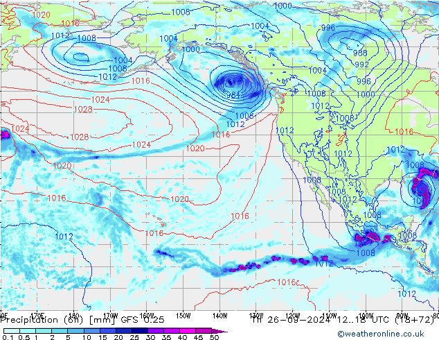 Z500/Rain (+SLP)/Z850 GFS 0.25  26.09.2024 18 UTC