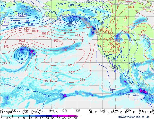 Z500/Rain (+SLP)/Z850 GFS 0.25 Di 01.10.2024 18 UTC