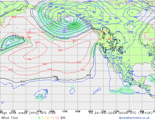 High wind areas GFS 0.25 вт 24.09.2024 00 UTC