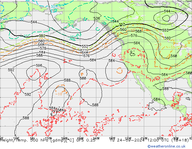 Z500/Rain (+SLP)/Z850 GFS 0.25 вт 24.09.2024 12 UTC