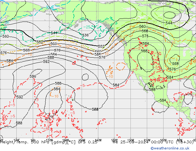 Z500/Rain (+SLP)/Z850 GFS 0.25 mer 25.09.2024 00 UTC