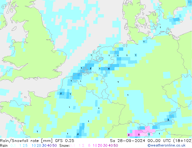 Rain/Snowfall rate GFS 0.25 Sa 28.09.2024 00 UTC