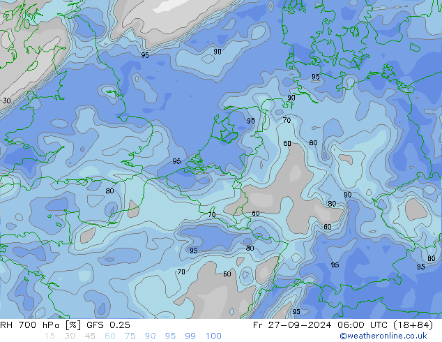 Humidité rel. 700 hPa GFS 0.25 ven 27.09.2024 06 UTC