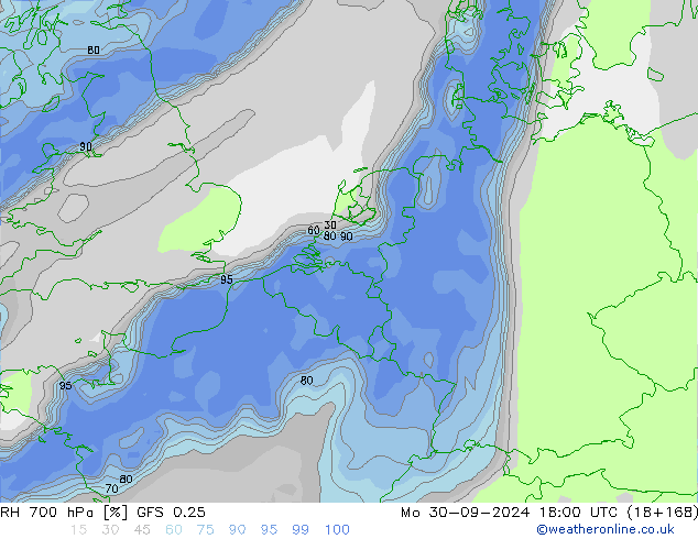 RH 700 hPa GFS 0.25 lun 30.09.2024 18 UTC