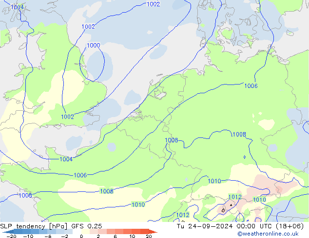 Tendance de pression  GFS 0.25 mar 24.09.2024 00 UTC