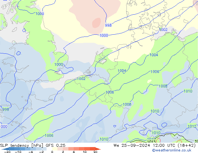 SLP tendency GFS 0.25 St 25.09.2024 12 UTC