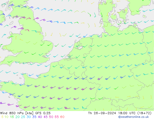 Vento 850 hPa GFS 0.25 Qui 26.09.2024 18 UTC