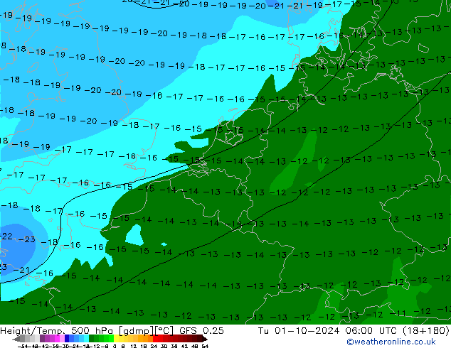 Height/Temp. 500 hPa GFS 0.25 Út 01.10.2024 06 UTC