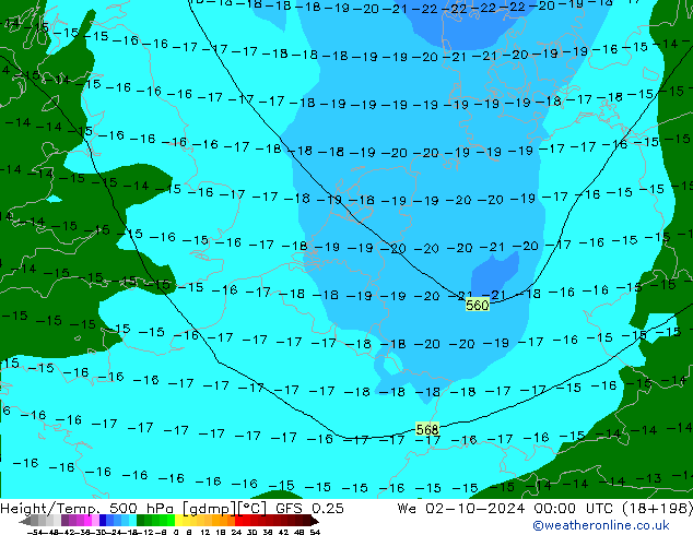 Z500/Rain (+SLP)/Z850 GFS 0.25 We 02.10.2024 00 UTC