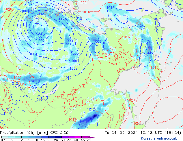 Z500/Rain (+SLP)/Z850 GFS 0.25 Ter 24.09.2024 18 UTC