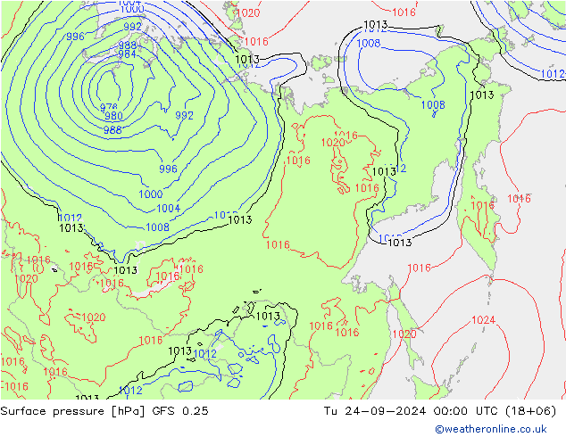 pression de l'air GFS 0.25 mar 24.09.2024 00 UTC