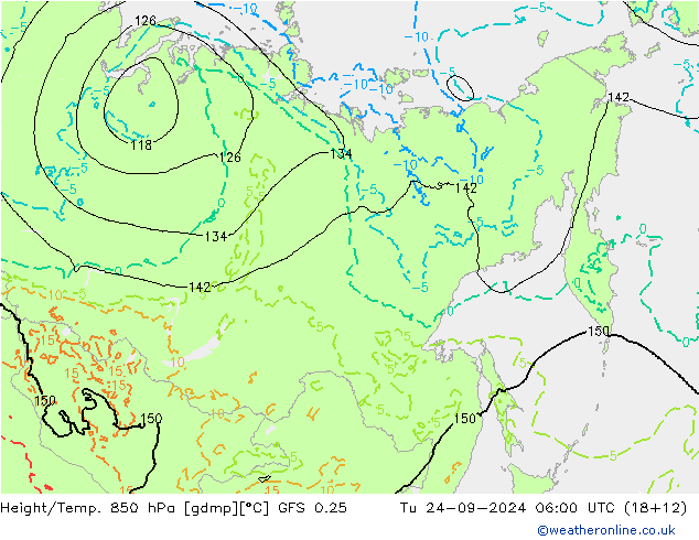 Z500/Rain (+SLP)/Z850 GFS 0.25 Di 24.09.2024 06 UTC