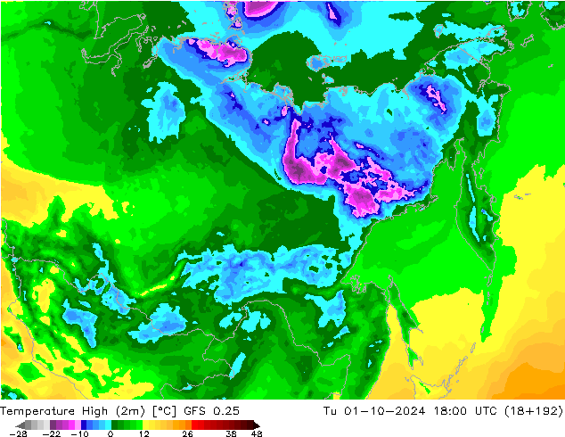 Max.  (2m) GFS 0.25  01.10.2024 18 UTC