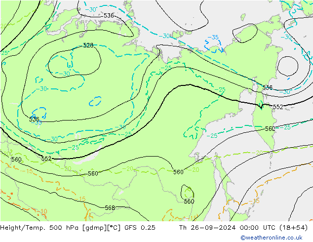 Z500/Rain (+SLP)/Z850 GFS 0.25 Th 26.09.2024 00 UTC