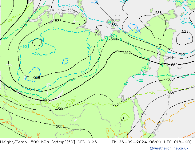 Height/Temp. 500 hPa GFS 0.25  26.09.2024 06 UTC