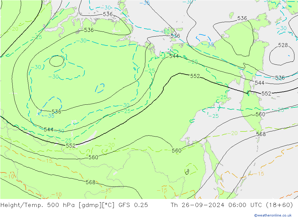 Z500/Yağmur (+YB)/Z850 GFS 0.25 Per 26.09.2024 06 UTC