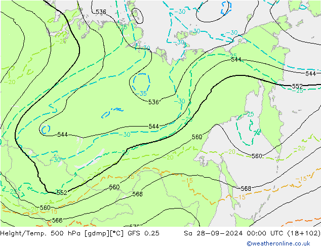 Z500/Rain (+SLP)/Z850 GFS 0.25  28.09.2024 00 UTC