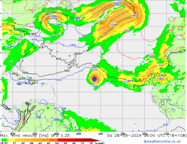 Maks. Rüzgar Hızı GFS 0.25 Cts 28.09.2024 06 UTC