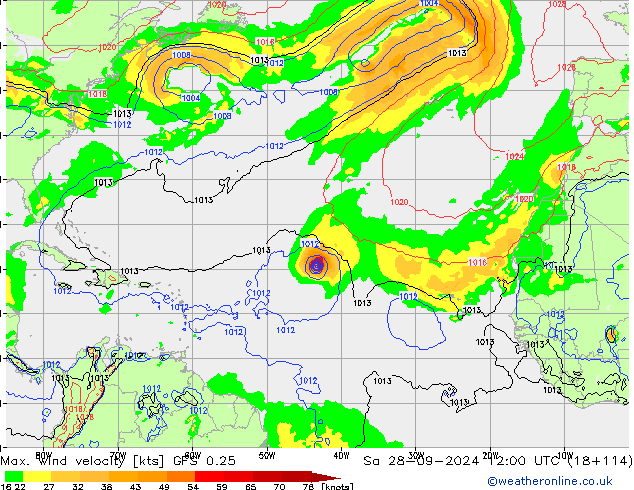 Max. wind velocity GFS 0.25 sam 28.09.2024 12 UTC