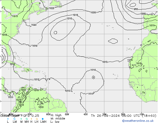 Cloud layer GFS 0.25 Th 26.09.2024 06 UTC