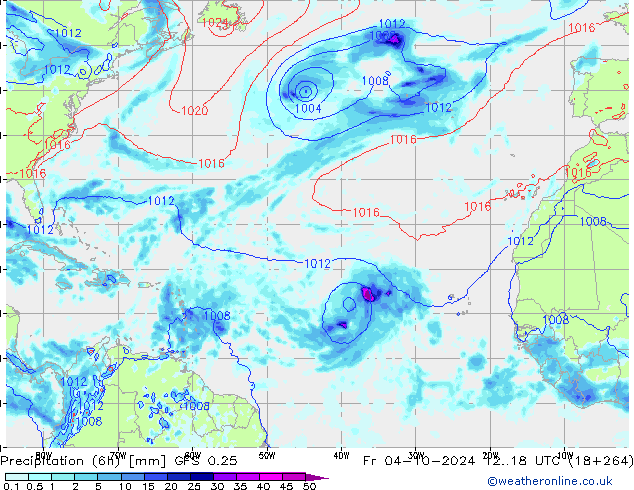 Z500/Rain (+SLP)/Z850 GFS 0.25 Fr 04.10.2024 18 UTC