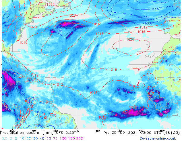 Precipitation accum. GFS 0.25 We 25.09.2024 09 UTC