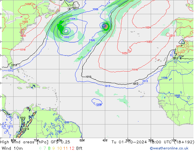 High wind areas GFS 0.25 Ter 01.10.2024 18 UTC