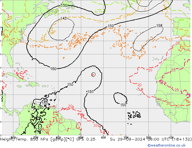 Height/Temp. 850 hPa GFS 0.25 Ne 29.09.2024 06 UTC