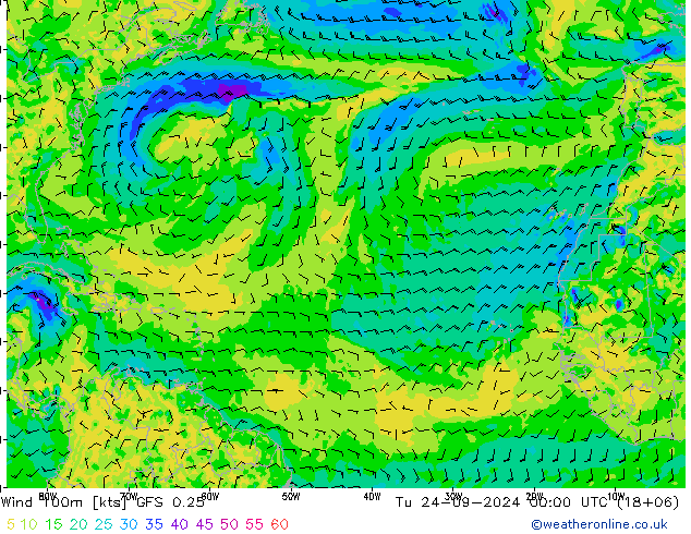 Wind 100m GFS 0.25 Tu 24.09.2024 00 UTC