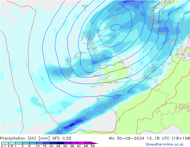 Z500/Rain (+SLP)/Z850 GFS 0.25 Mo 30.09.2024 18 UTC