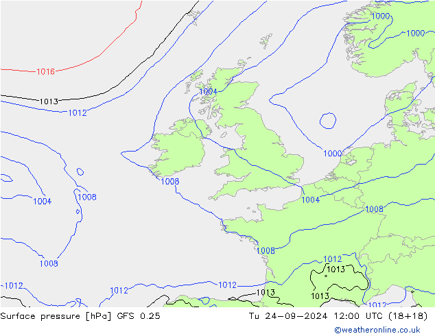 Presión superficial GFS 0.25 mar 24.09.2024 12 UTC