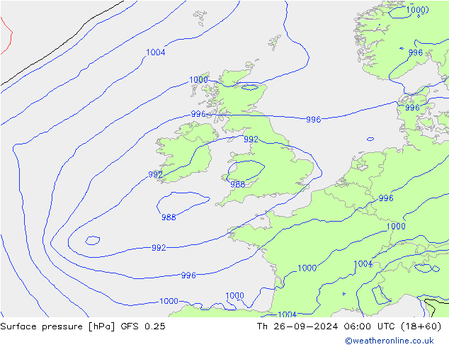 Surface pressure GFS 0.25 Th 26.09.2024 06 UTC