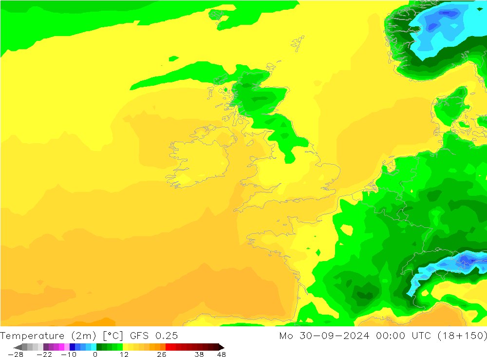 Temperature (2m) GFS 0.25 Mo 30.09.2024 00 UTC