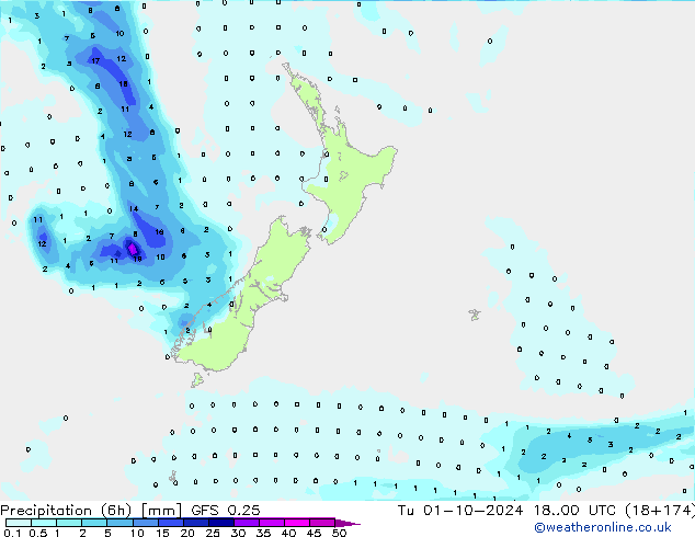 Z500/Rain (+SLP)/Z850 GFS 0.25 Tu 01.10.2024 00 UTC