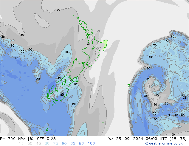 RH 700 hPa GFS 0.25  25.09.2024 06 UTC