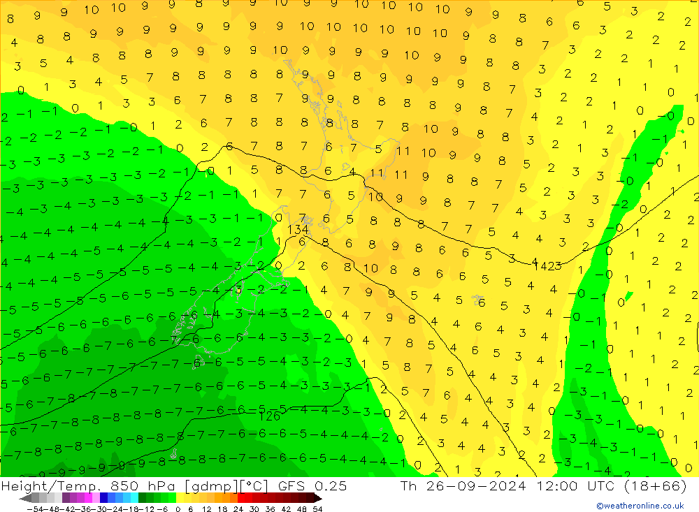 Z500/Rain (+SLP)/Z850 GFS 0.25 Th 26.09.2024 12 UTC