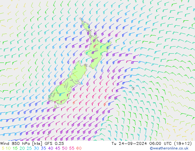 Viento 850 hPa GFS 0.25 mar 24.09.2024 06 UTC