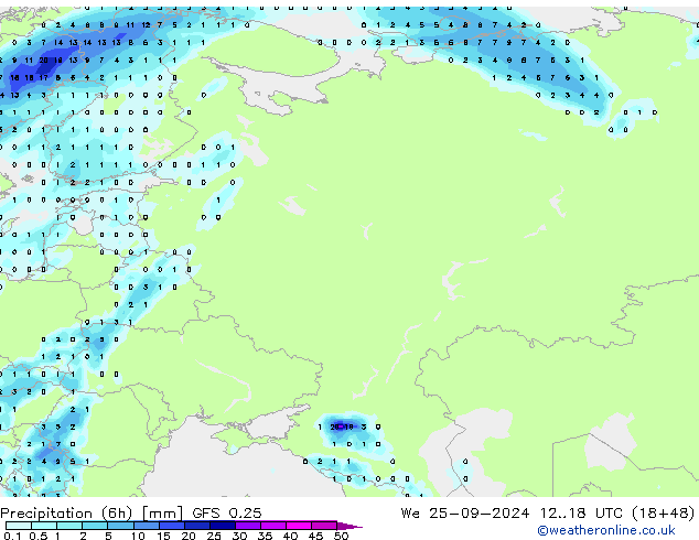 Z500/Rain (+SLP)/Z850 GFS 0.25 ср 25.09.2024 18 UTC