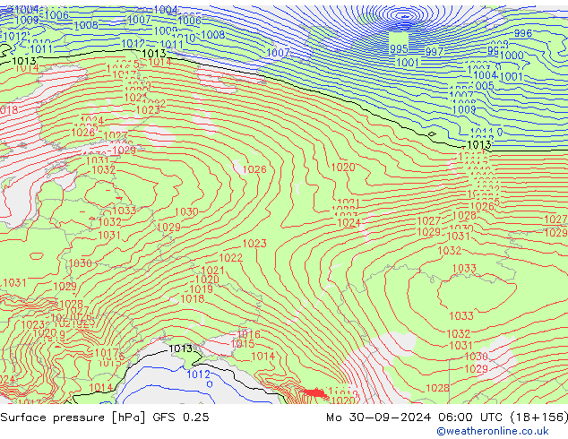 приземное давление GFS 0.25 пн 30.09.2024 06 UTC