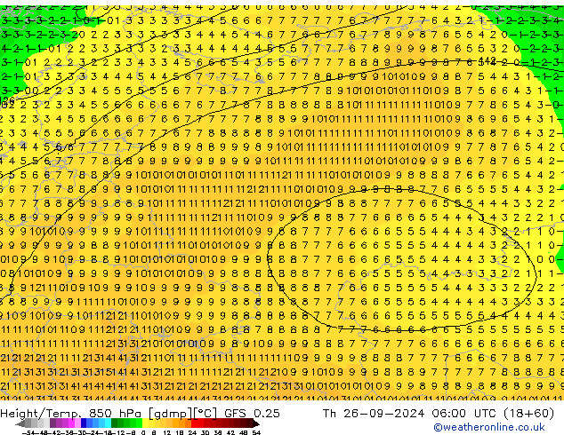 Z500/Rain (+SLP)/Z850 GFS 0.25 jeu 26.09.2024 06 UTC