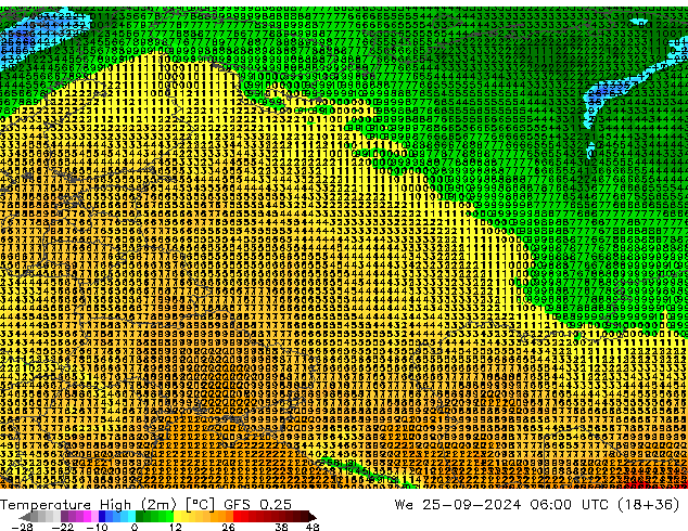 Temp. massima (2m) GFS 0.25 mer 25.09.2024 06 UTC