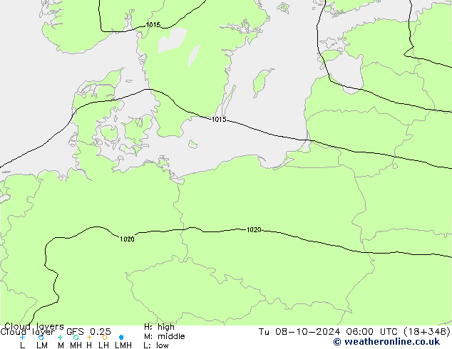 Chmura warstwa GFS 0.25 wto. 08.10.2024 06 UTC